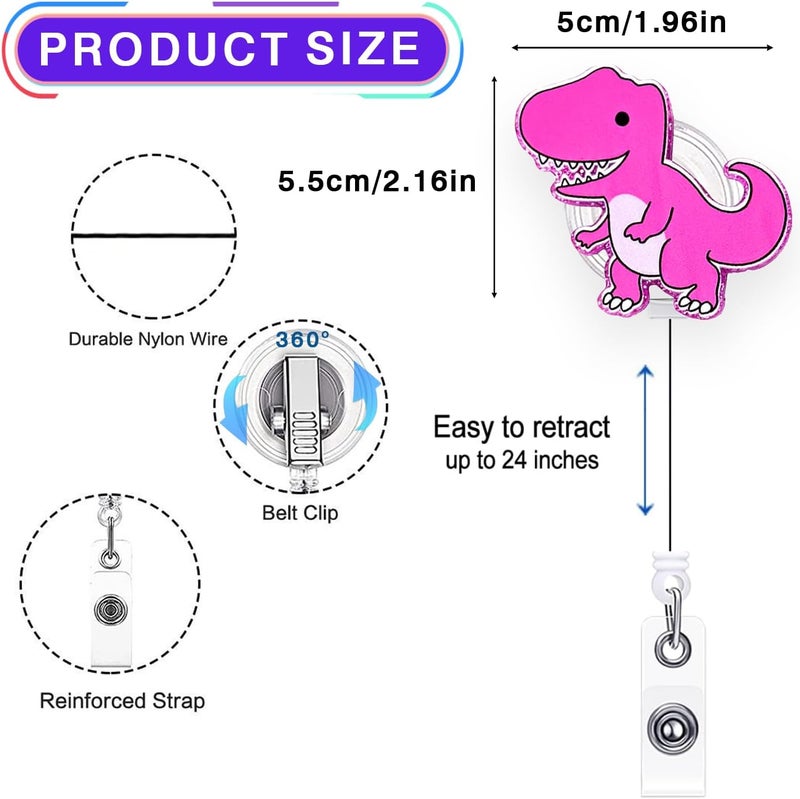 LEBEIGHT Pink Dinosaur Badge Reel Retractable for Nurse Nursing RN CNA LPN Medical Worker & Teacher, Cute T-Rex Dino Badge Clip, Pediatric Nurse ID Badge Holder with Alligator Clip & 24” Durable Nylon Cord - Image 2